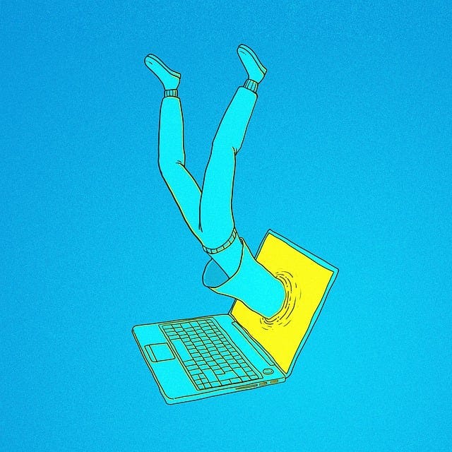 Illustration of body falling into a laptop screen by CDD20 on Pixabay